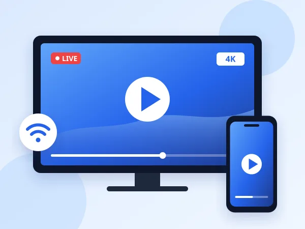 Illustration of a TV and a smartphone playing a live stream in 4K